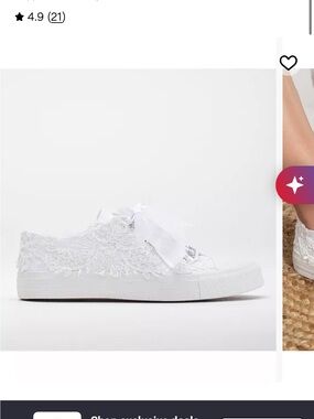 Forever & Always Belle Floral Lace Bridal Sneakers Women's White Size 7
